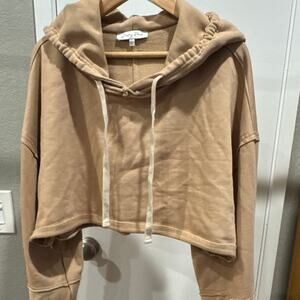 Emory Park Tan Cropped Hoodie Drawstring Pullover Size Large